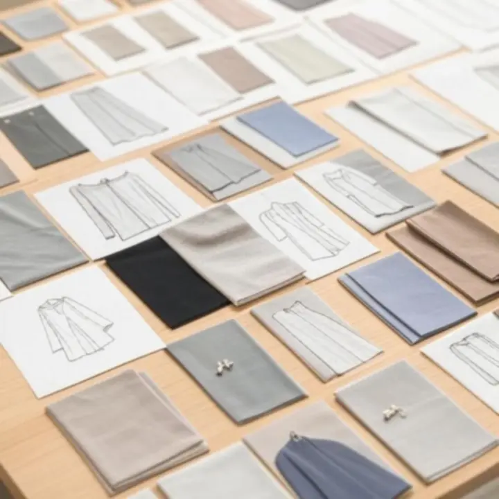 Elegancki moodboard modowy z tkaninami i szkicami kolekcji ModaStreetShop